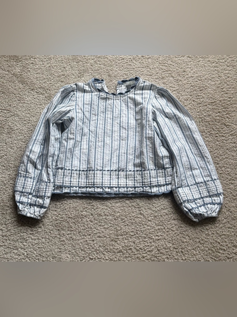 Girls' Blue & White Striped Long-Sleeve Blouse